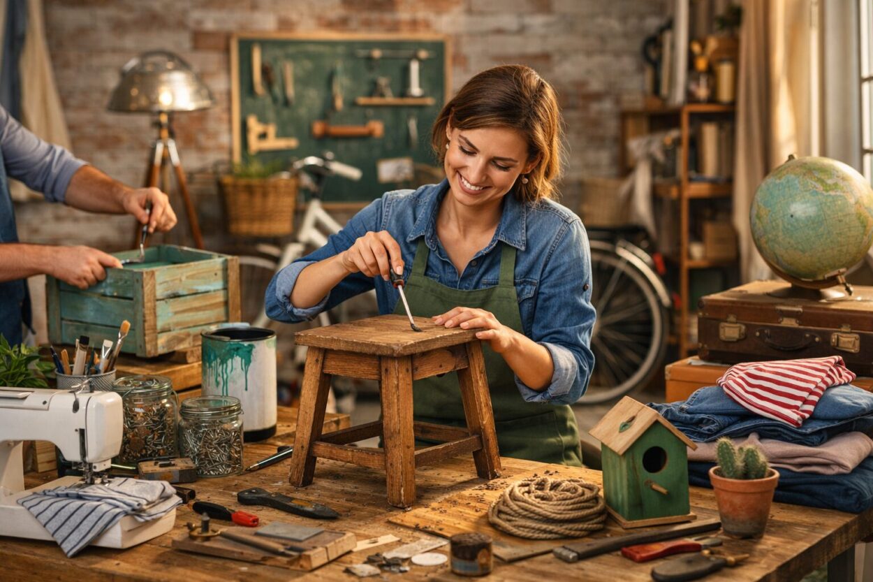 Image d'un atelier créatif et bricolage vintage généré par l'IA